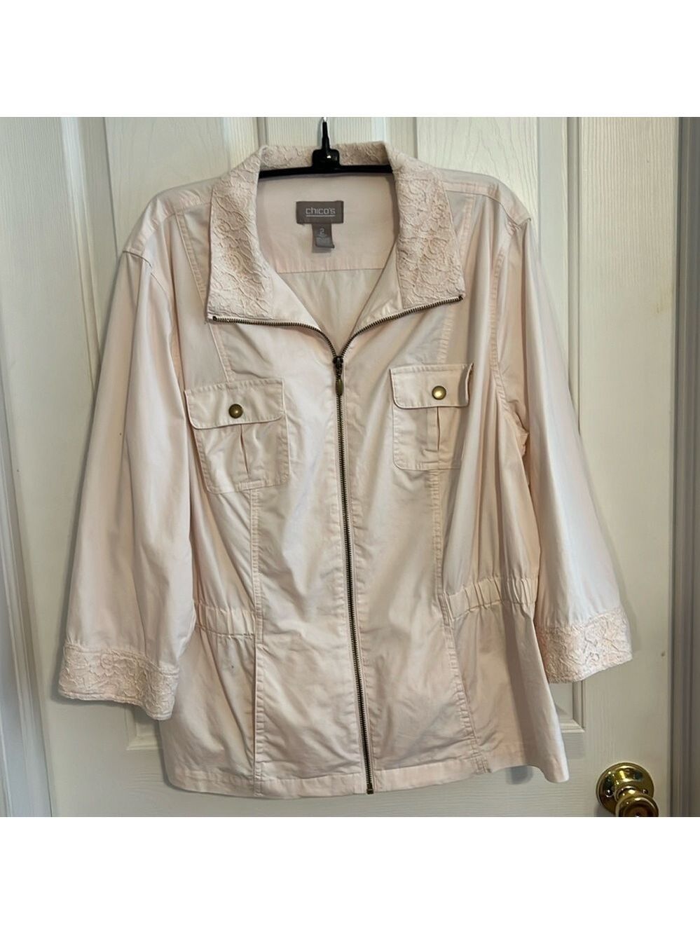 Chicos pink unlined jacket. Chicos size 2 (L).  Pale pink.